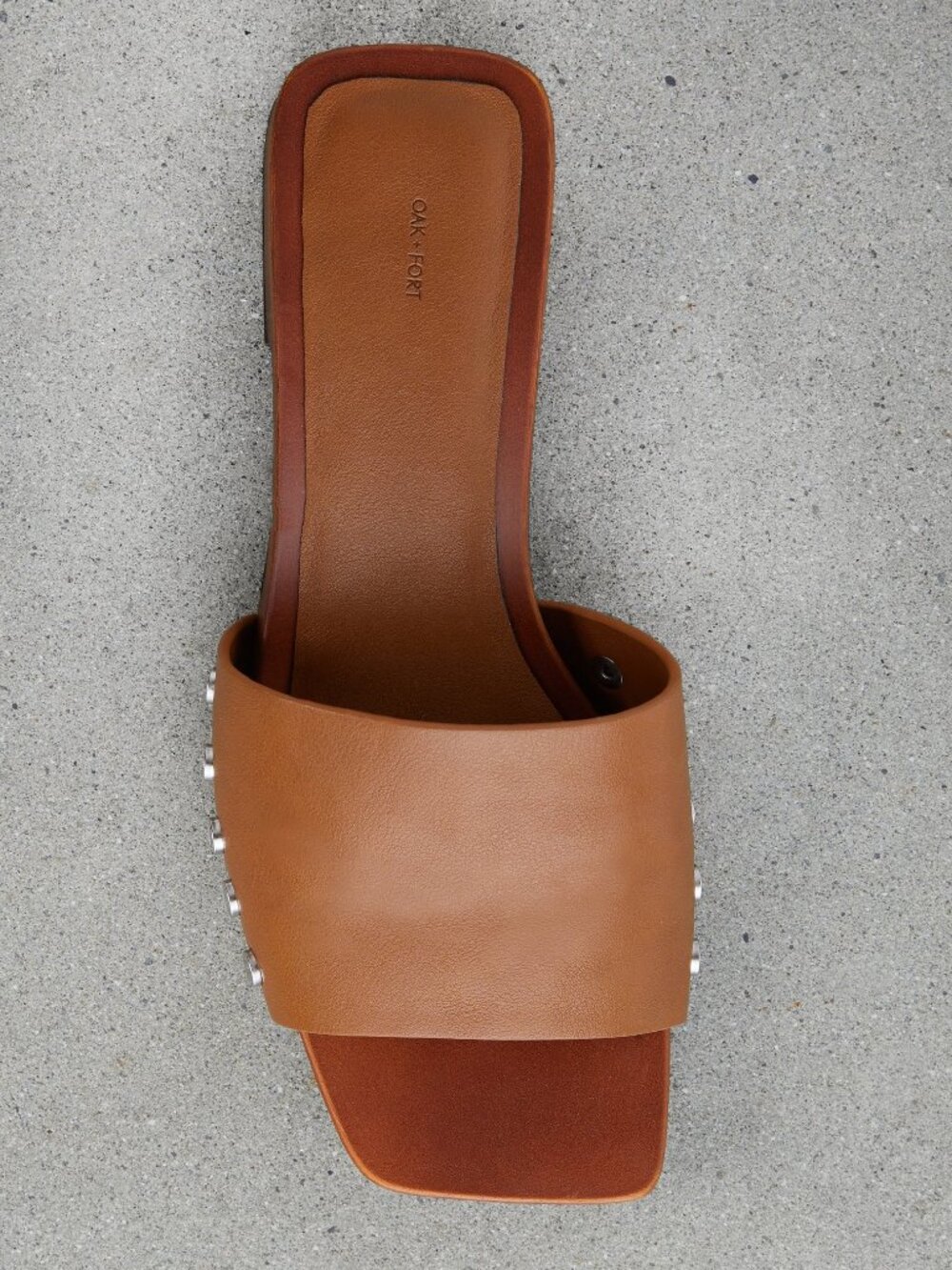 OAK + FORT (6) Square Toe Clog Wooden Mules Low Heel Metal Rivets Sandals Russet - Picture 2 of 16